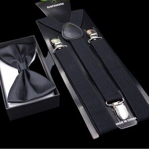 Black Bow Tie and Suspenders Set